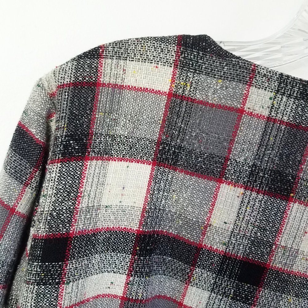 Christopher & Banks Women's Lined Plaid Open Front Cotton Blend Coat Jacket - Picture 8 of 11